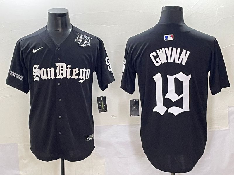 Men 2025 San Diego Padres 19 Gwynn Black Five generations Joint Name Nike MLB Jersey style 16